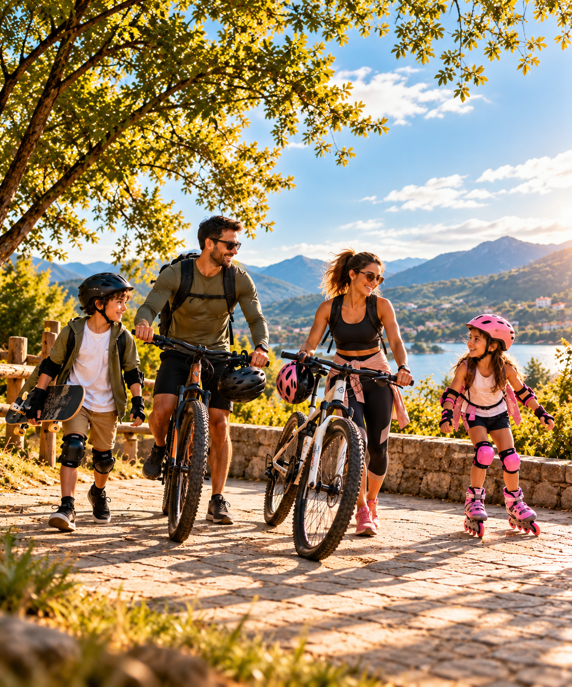 Família em atividades desportivas ao ar livre